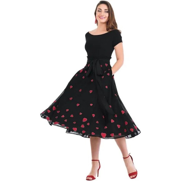 eShakti Custom Black Heart Embellished Mixed Media Dress - Picture 1 of 11